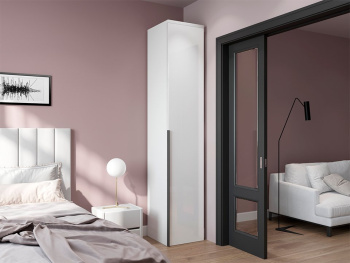 Шкаф Пенал 45х45х236 с полками и ручками лофт (Белый капри, Белый глянец МДФ)