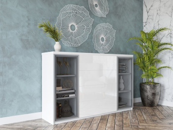 Комод Вегас 180х45х110 (Белый капри, Белый глянец МДФ)