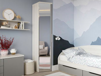 Шкаф Пенал 43х60х236 скошенный (Белый шпон дуба, Серый светлый МДФ)