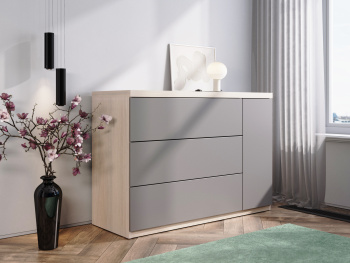 Комод Лиссабон 120х45х83 (Белый шпон дуба, Серый светлый МДФ)