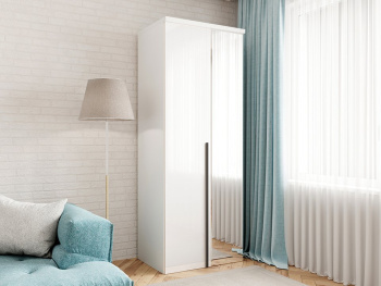 Шкаф Распашной 90х60х236 со штангой и ручками лофт (Белый капри, Белый глянец МДФ)