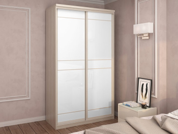 Шкаф-купе 2-х дверный 134х60х236 (Белый шпон дуба, Белый глянец МДФ)