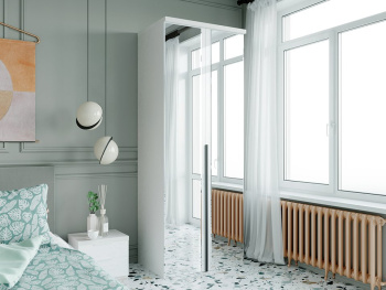 Шкаф Распашной 90х60х236 с комодом и ручками лофт (Белый капри, Белый глянец МДФ)