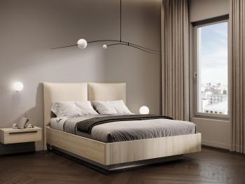 Кровать Киото с деревянным основанием с подъемным механизмом кремовая 140х200