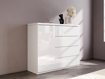 Комод Марсель 135х45х110 (Белый капри, Белый глянец МДФ)