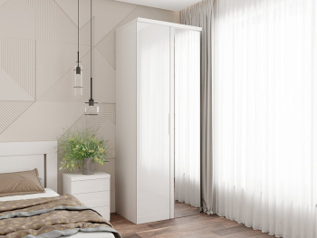 Шкаф Распашной 90х60х236 со штангой (Белый капри, Белый глянец МДФ) Шкаф Распашной 90х60х236 со штангой (Белый капри, Белый глянец МДФ)