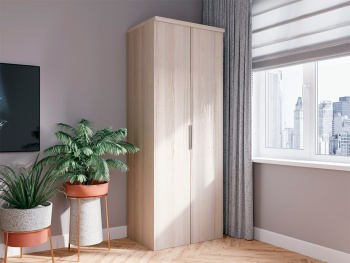 Шкаф Распашной 90х60х236 со штангой (Белый шпон дуба, Белый шпон дуба ЛДСП)