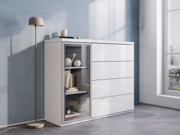 Комод Марсель 135х45х110 (Белый капри, Белый глянец МДФ)