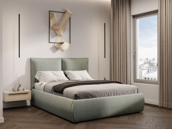 Кровать Киото с мягким основанием с подъемным механизмом зеленая 140х200